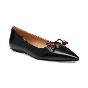 COACH Runway Cherry Flat Shoes Women's Black Leather Pointed Toe
